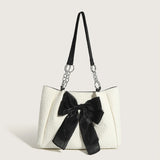 Women's Bow Shoulder Bag Solid Color Pleated Handbag