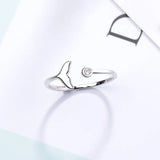 Silver Mermaid Tail Cuff Ring with Sea Whale Fish Tail Bague