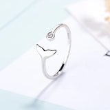 Silver Mermaid Tail Cuff Ring with Sea Whale Fish Tail Bague