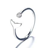 Silver Mermaid Tail Cuff Ring with Sea Whale Fish Tail Bague