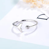 Silver Mermaid Tail Cuff Ring with Sea Whale Fish Tail Bague