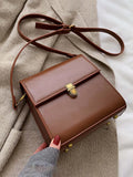 Vintage Crossbody Bag Women Spring Lock Solid Pu Leather Handbag