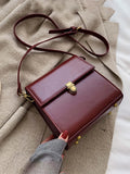 Vintage Crossbody Bag Women Spring Lock Solid Pu Leather Handbag