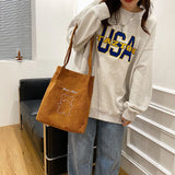 Corduroy Shoulder Shopper Bag Bear Pattern Winter Large Capacity Handbag