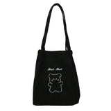 Corduroy Shoulder Shopper Bag Bear Pattern Winter Large Capacity Handbag