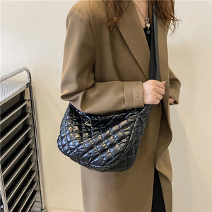 Quilted Top-handle Bag Rhombus Pattern Shopper Bag for Women