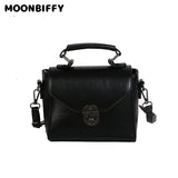 Women Lock Shoulder Messenger Bag Retro Portable Solid Pu Leather Square Bag