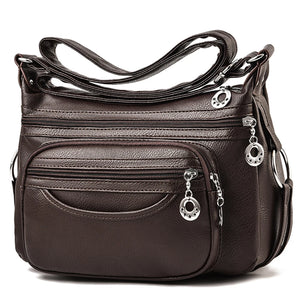 Women Tote Handbag Multi-Layer Soft Leather Messenger Handbag