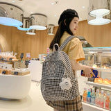 Women's Backpack College Style School Bookbag Plaid Rucksack Large Capacity
