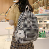Women's Backpack College Style School Bookbag Plaid Rucksack Large Capacity