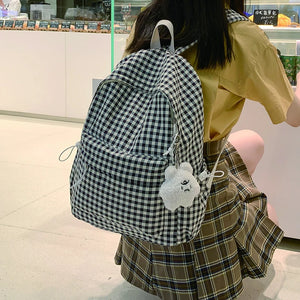 Women's Backpack College Style School Bookbag Plaid Rucksack Large Capacity