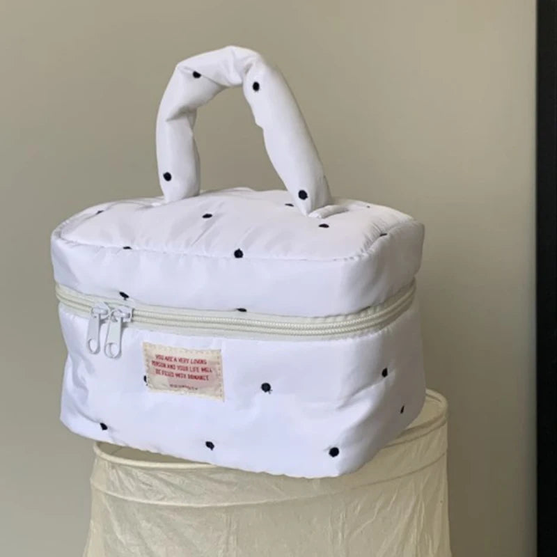 Quilting Cotton Makeup Bag Women Zipper Cosmetic Organizer Female Cloth Handbag