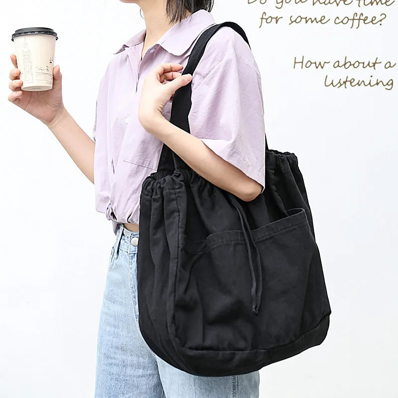 Canvas Drawstring Handbag Large Capacity Shoulder Bag