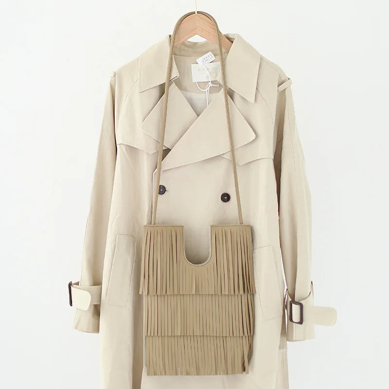Soft Leather Tassel Shoulder Bag for Women
