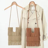 Soft Leather Tassel Shoulder Bag for Women