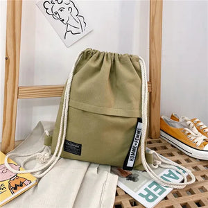 Women Canvas Backpack Drawstring Bag Teenager Girl Rucksack