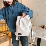Women Canvas Backpack Drawstring Bag Teenager Girl Rucksack