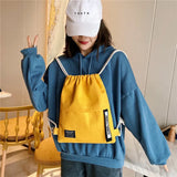 Women Canvas Backpack Drawstring Bag Teenager Girl Rucksack