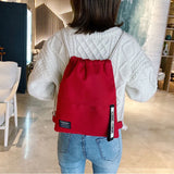Women Canvas Backpack Drawstring Bag Teenager Girl Rucksack