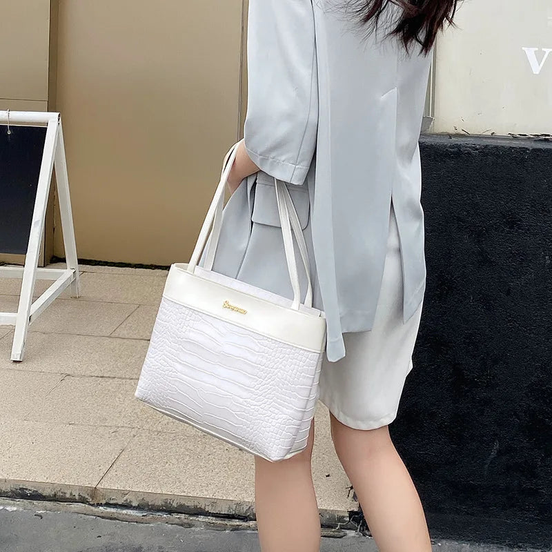 Vintage Crocodile Tote Bag Large Capacity Underarm Bag