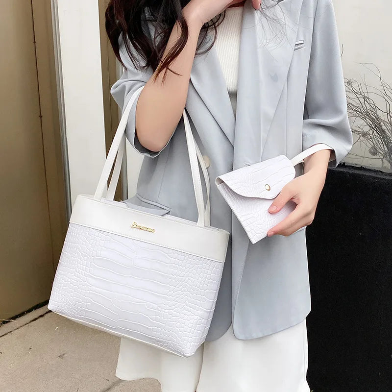 Vintage Crocodile Tote Bag Large Capacity Underarm Bag