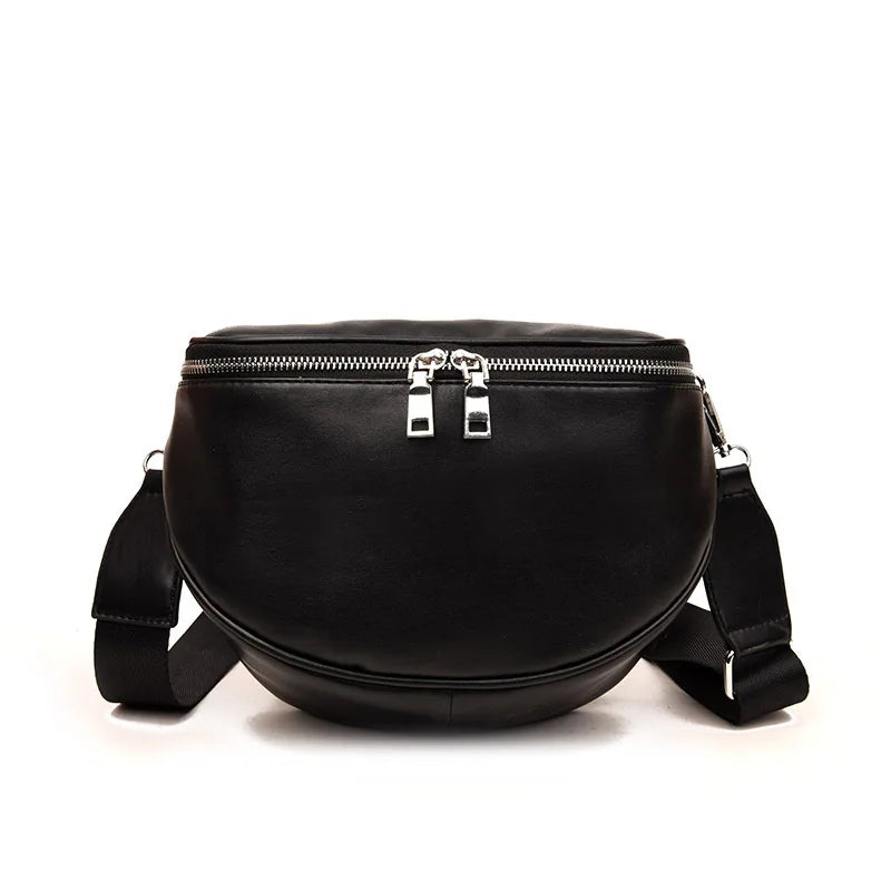 One Shoulder PU Bag Patchwork Zippers Solid Unisex Soft