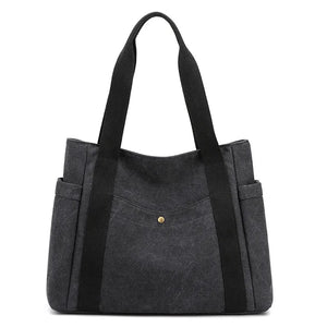 Large Capacity Canvas Tote Bag Retro Art Shoulder Bag Solid Color