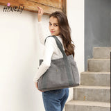 Large Capacity Canvas Tote Bag Retro Art Shoulder Bag Solid Color