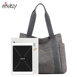 Large Capacity Canvas Tote Bag Retro Art Shoulder Bag Solid Color