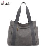 Large Capacity Canvas Tote Bag Retro Art Shoulder Bag Solid Color