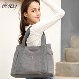 Large Capacity Canvas Tote Bag Retro Art Shoulder Bag Solid Color