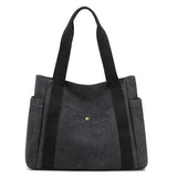 Large Capacity Canvas Tote Bag Retro Art Shoulder Bag Solid Color
