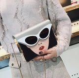 PU Contrast 3D Glasses Pattern Chain Shoulder Bag
