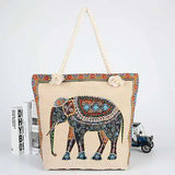 Ethnic Style Embroidered Linen Shoulder Bag with Thick Rope Strap