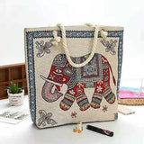 Ethnic Style Embroidered Linen Shoulder Bag with Thick Rope Strap