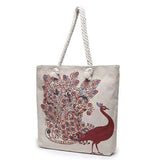 Ethnic Style Embroidered Linen Shoulder Bag with Thick Rope Strap
