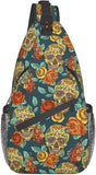Skull And Flowers Sling Bag Crossbody Backpack Unisex Chest Bags