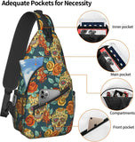 Skull And Flowers Sling Bag Crossbody Backpack Unisex Chest Bags
