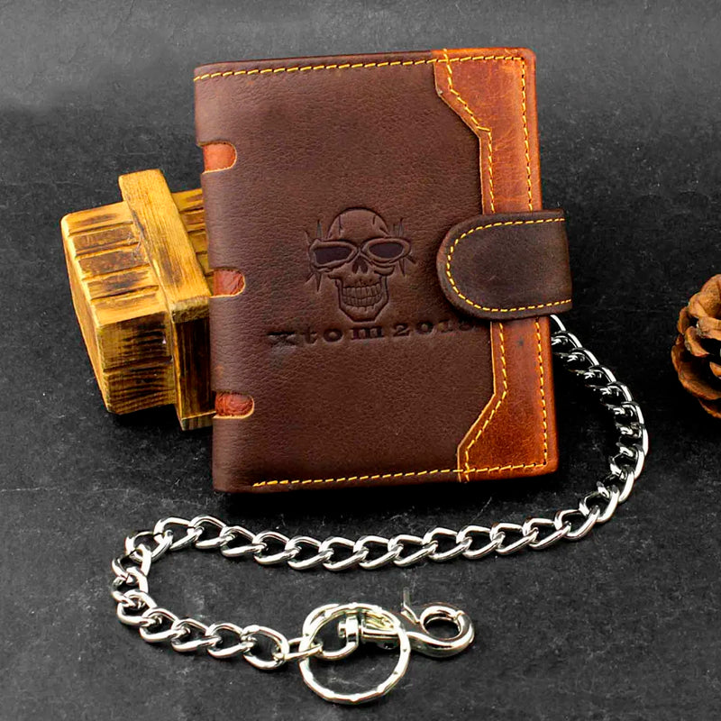 Skull Biker Leather Wallet with Pants Chain