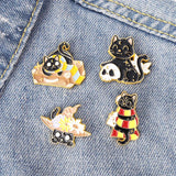 Skull Cat Pin Halloween Wizard Hat Brooch Enamel Lapel Pins
