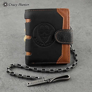 Skull Man ID Card/Money Clip Biker Leather Wallet with Chain
