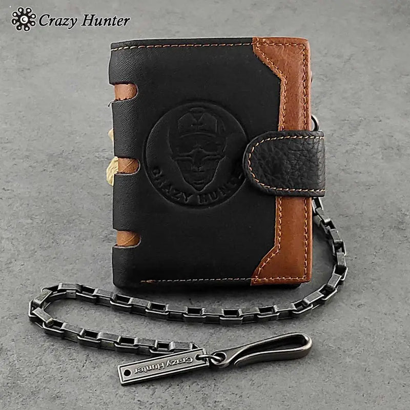 Skull Man ID Card/Money Clip Biker Leather Wallet with Chain