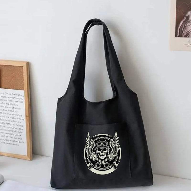 Skull Print Canvas Vest Bag Style Shoulder Shopping Bag