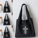 Skull Print Canvas Vest Bag Style Shoulder Shopping Bag