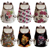 Skull Red Floral Printed Handbag Halloween Backpack