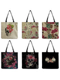 Skull Rose Butterfly Print Tote Handbag Horror Shoulder Bag