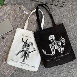 Skull Bag Harajuku Print Canvas Gothic Shopper Shoulder Bag