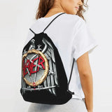 Slayer Silver Eagle Metal Band Drawstring Backpack Eco Friendly
