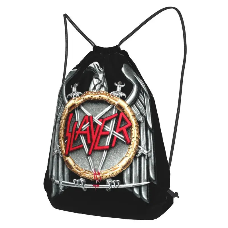Slayer Silver Eagle Metal Band Drawstring Backpack Eco Friendly
