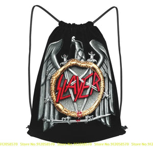 Slayer Silver Eagle Metal Band Drawstring Backpack Eco Friendly